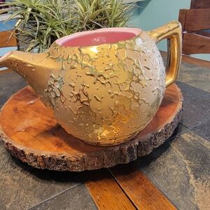 Vtg Mccoy 24k Gold Weeping Gold Sunburst Teapot 1950s MCM No‎ Lid USA Made